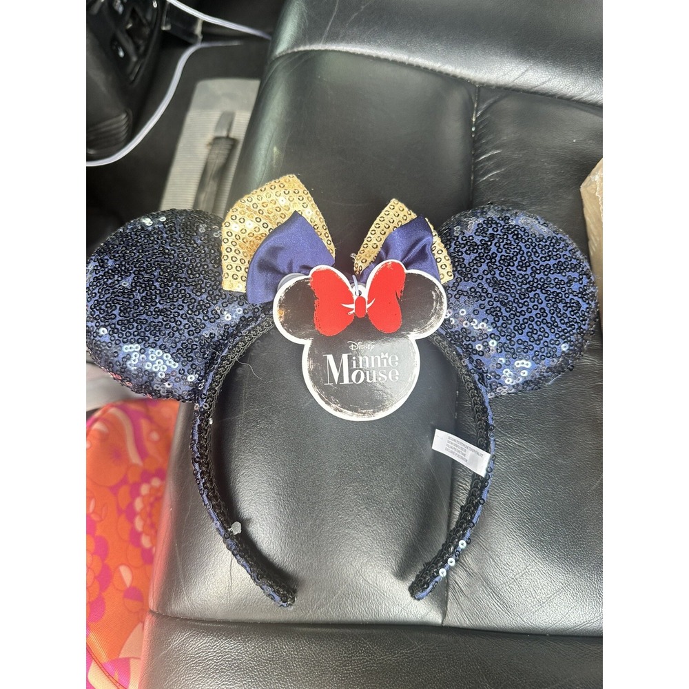 Walt Disney Parks Minnie Mouse Ears NEW W/TAG Navy/Gold Sequins‎